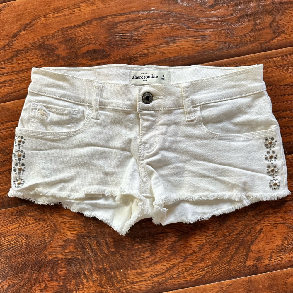 American Eagle Outfitters White Jean Shorts with Embellishments kids 14